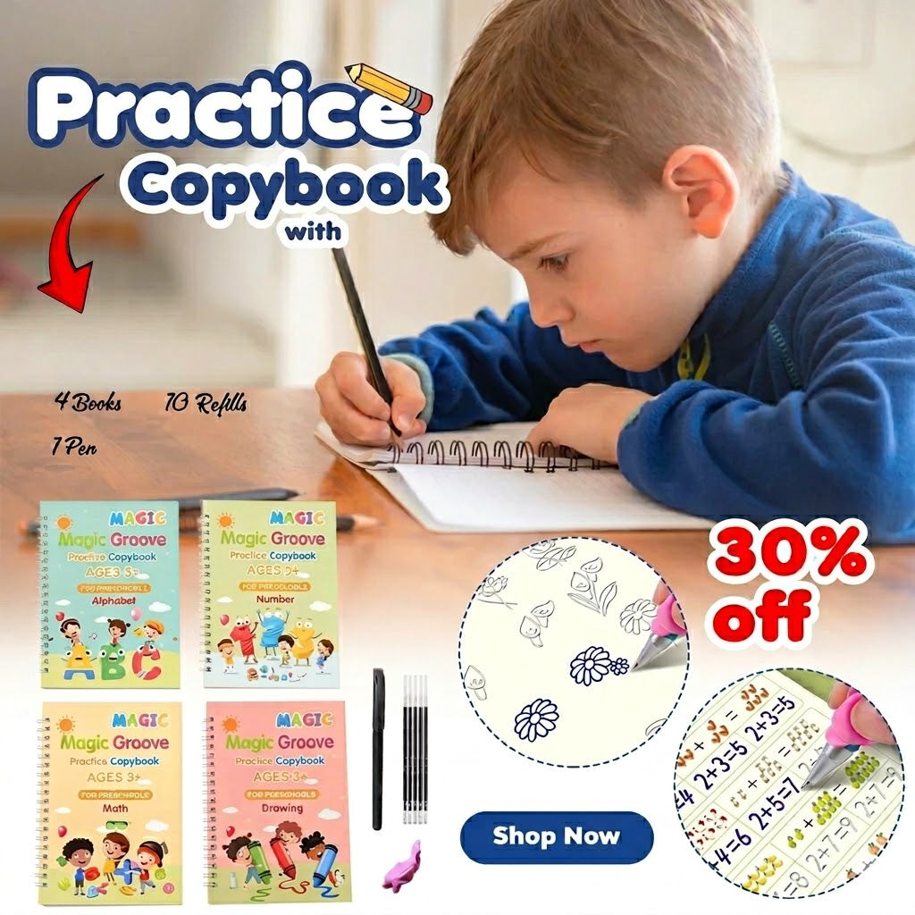 Magic Writing Book for Kids Learn, Write & Reuse(4 Books)
