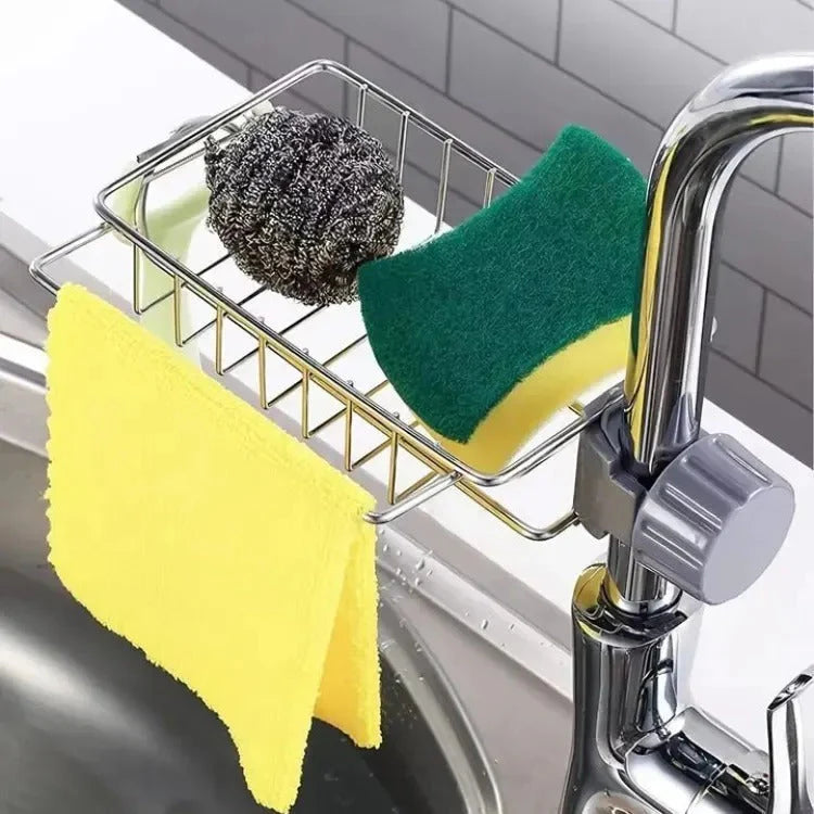 Adjustable Faucet Sponge Holder Keep Your Sink Clean & Organized.