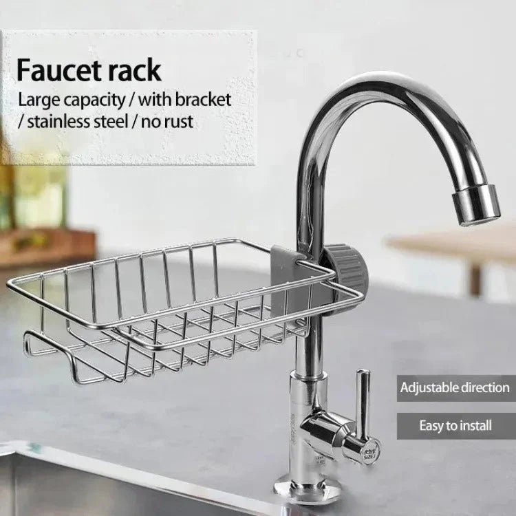 Adjustable Faucet Sponge Holder Keep Your Sink Clean & Organized.